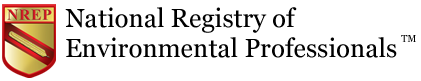Logo of the National Registry of Environmental Professionals with red and gold shield and text offering verification of credentials