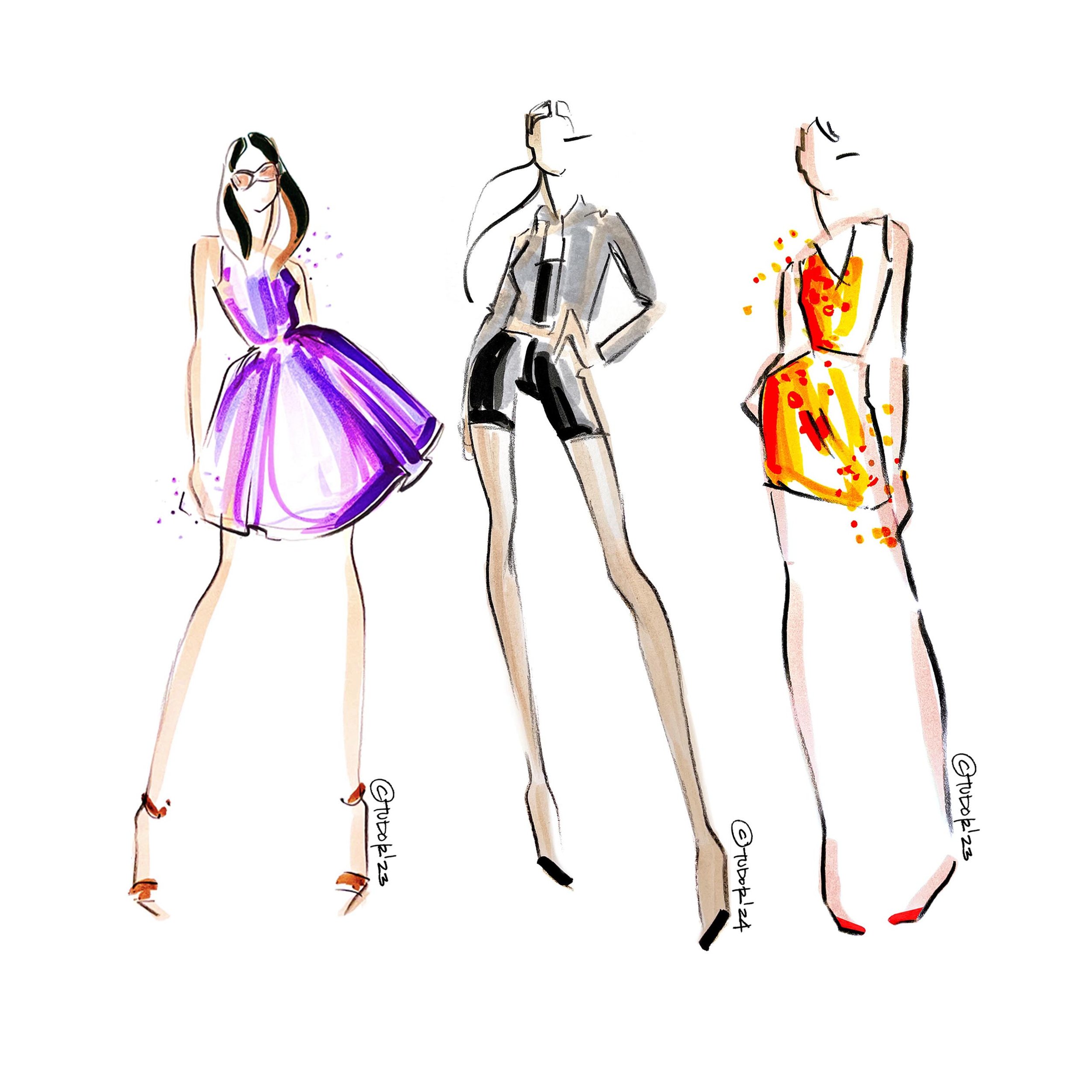 Los Angeles live event sketch artist capturing guest fashion. Book your date today!