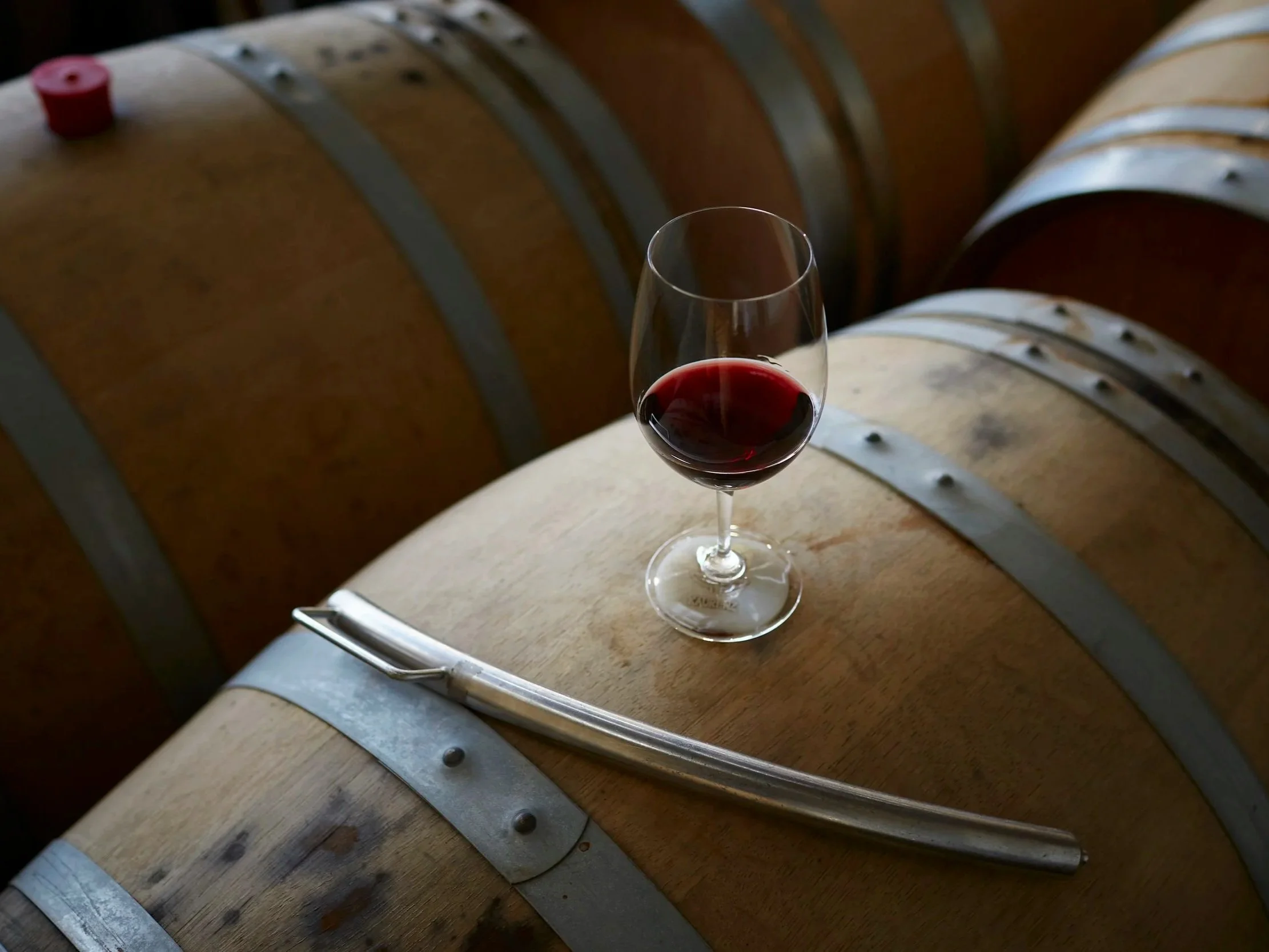 Wine glass on barrel