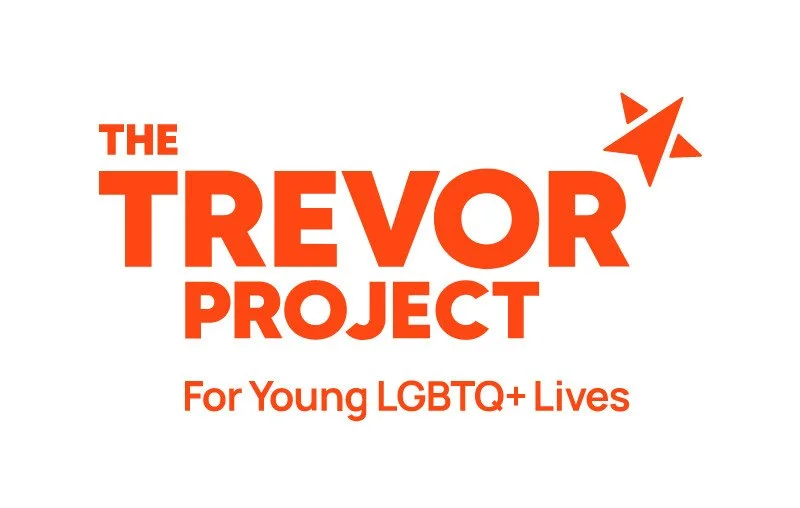 The Trevor Project Logo, an image of orange block lettering that reads, The Trevor Project, For Young LGBTQ+ Lives