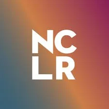 NCLR Logo, the white block capital letters NCLR on a gradient rainbow background
