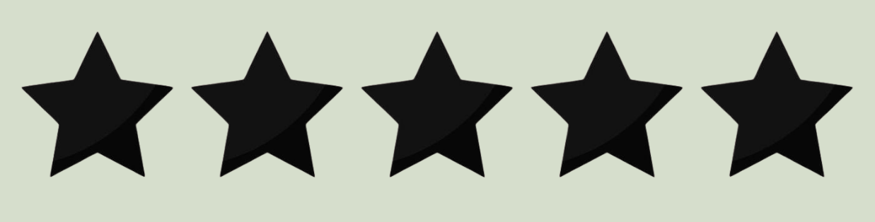 Five black five-pointed stars against a light green background.