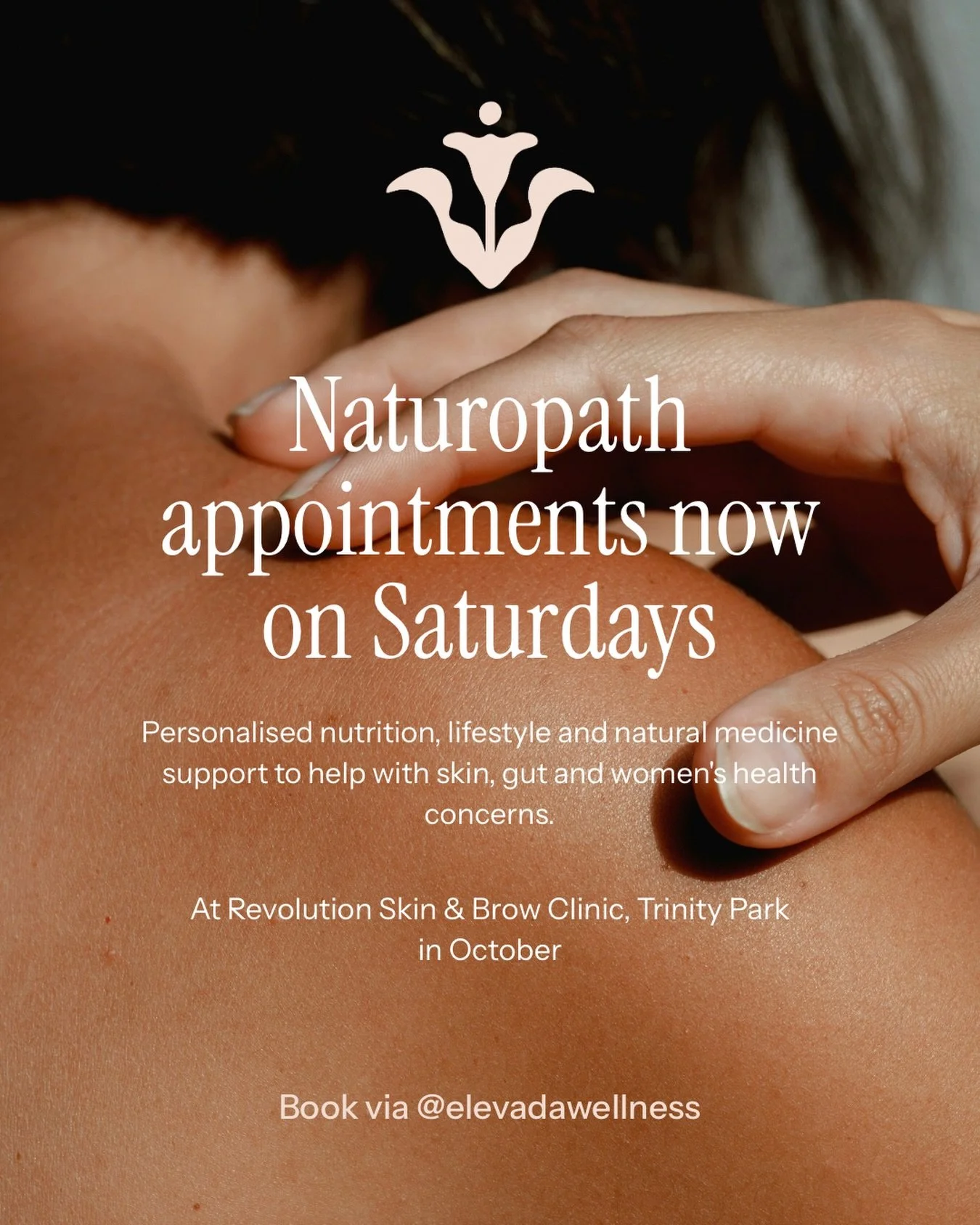 A lot of the women I see have put off getting help for months. I find most of the time, it&rsquo;s because getting time off work is hard.

So in October, I&rsquo;m offering naturopath appointments on Saturdays @revolution_skinandbrowclinic in Trinity
