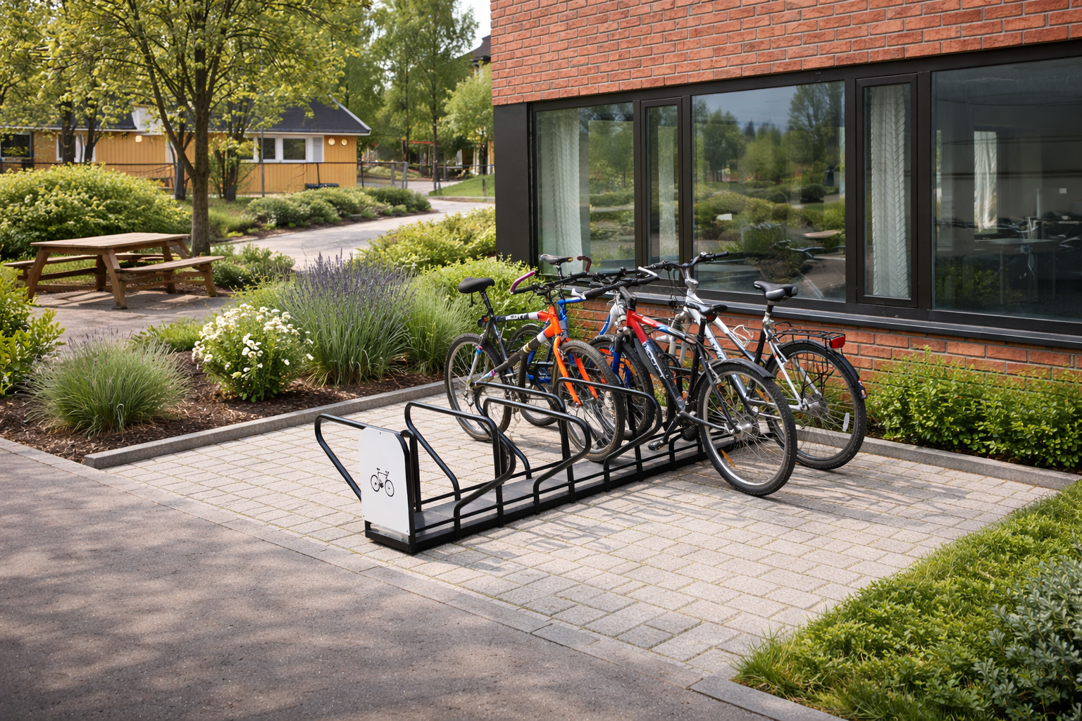 Et sykkelstativ som er ideelt der det er rom for sykkelparkering på begge sider av stativet.