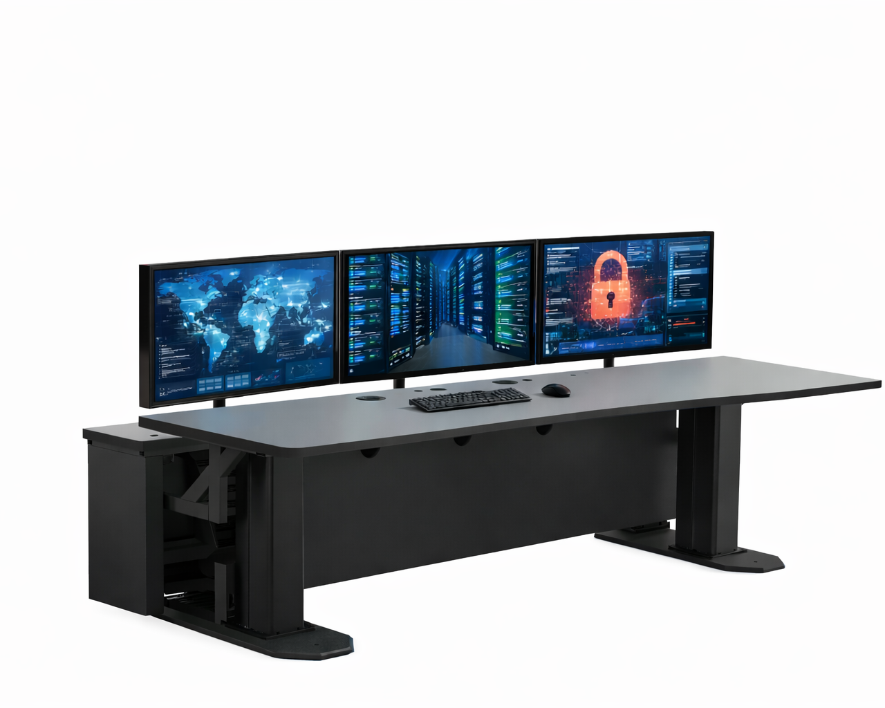 operatørbord med rett bordplate som passer for mindre enhet er med 1-4 skjermer