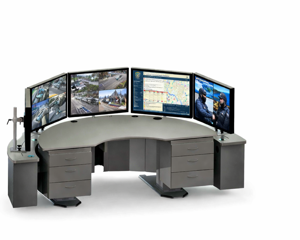 Bord som er formet rundt operatøren med skuffeseksjoner og mange muligheter for integrering av teknisk utstyr