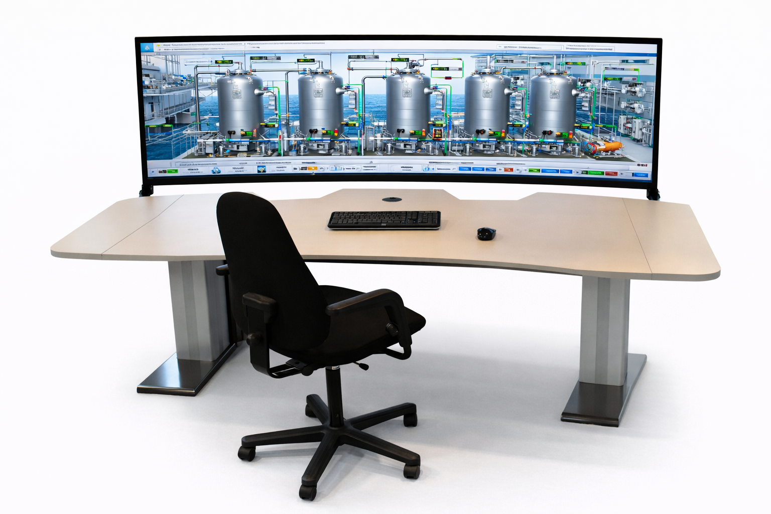 storskjer plassert rett til operatørarbeidsplassen