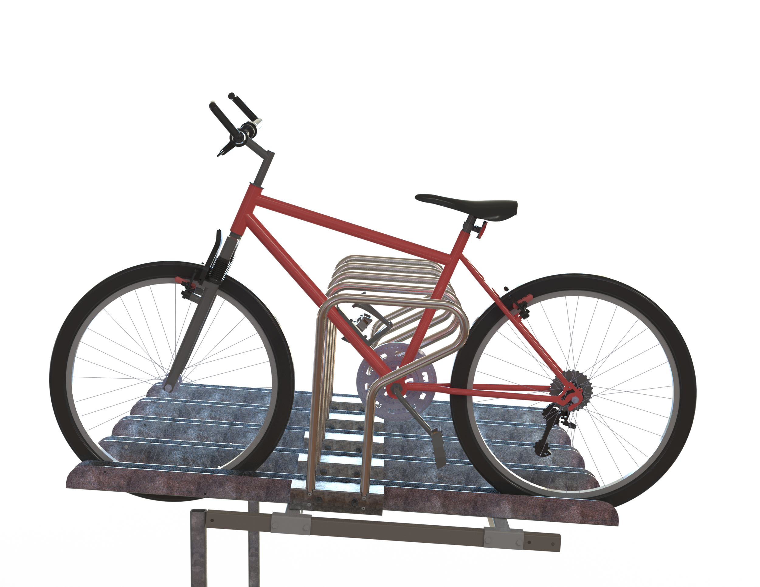 bilde som viser at sykkelen kan låses i ramme og begge hjul