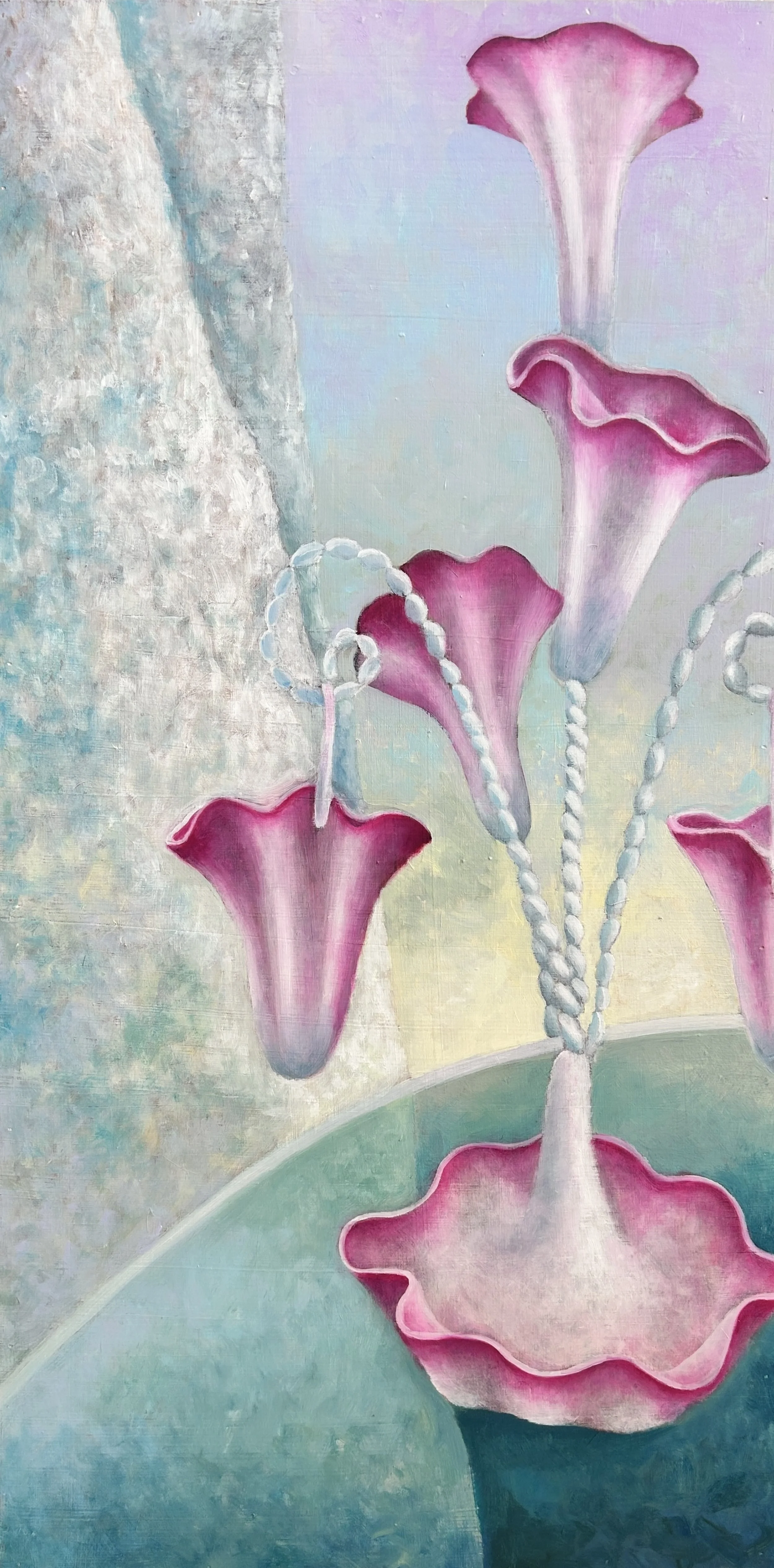 蔓越莓玻璃花器 cranberry glass epergne vase |2025 |40x80cm | Oil on panel