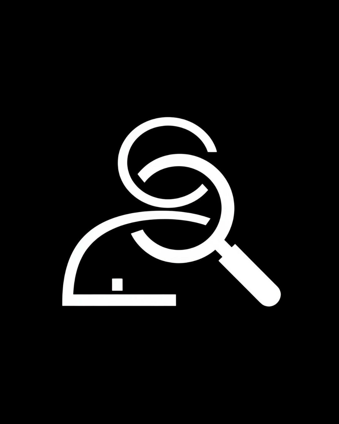 A line drawing of a person with a magnifying glass inspecting a person.