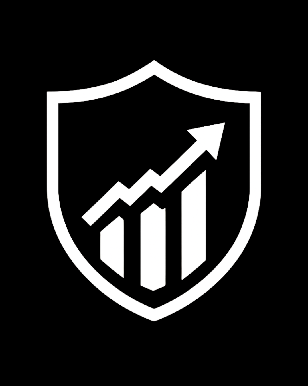A shield emblem with a bar chart and an upward-pointing arrow, symbolising recovery and progression.