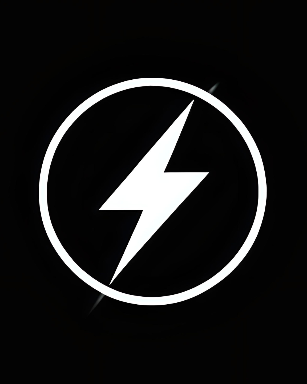 A black circle with a white lightning bolt symbol inside, symbolising enhanced performance.