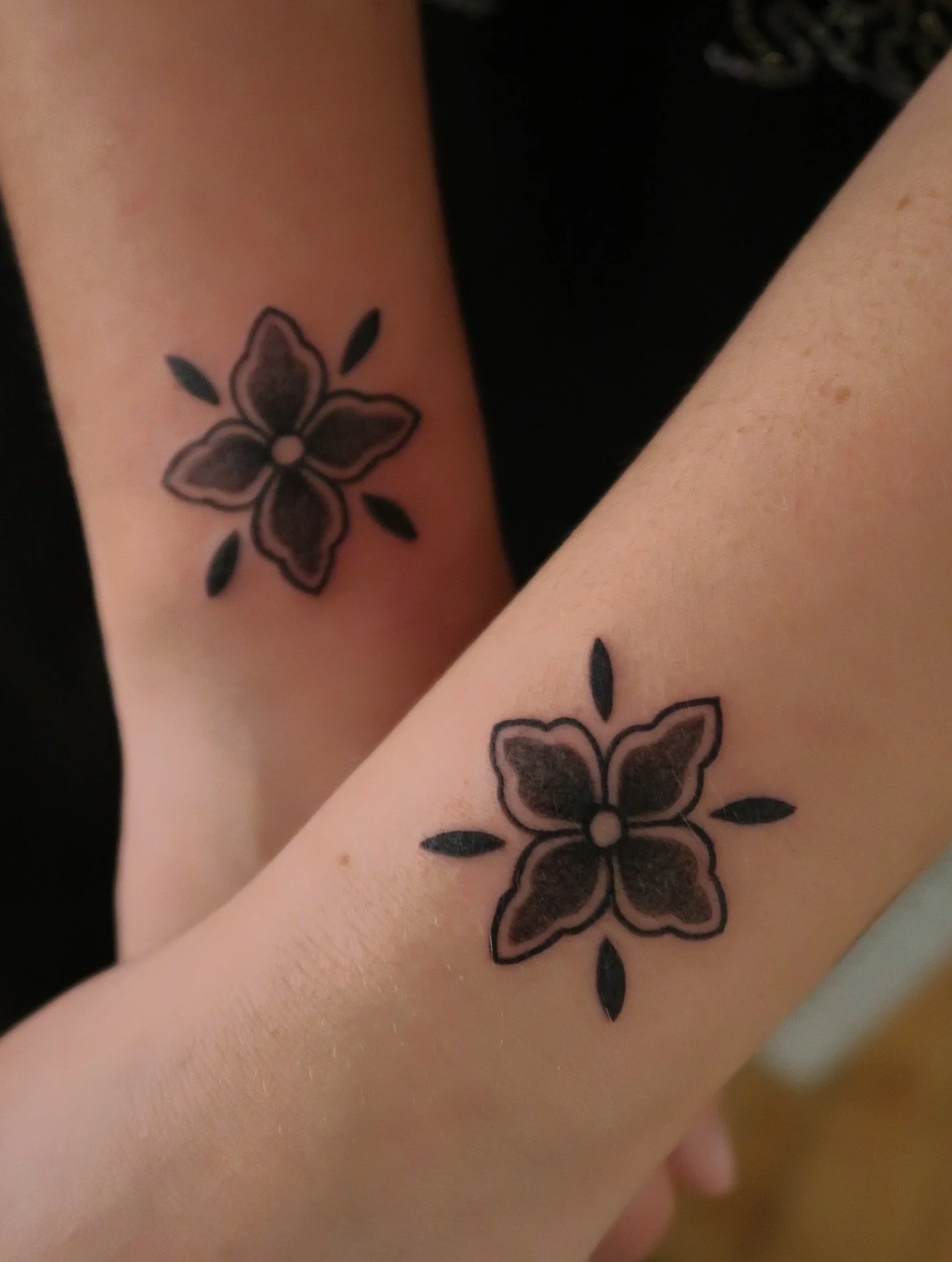 Tattoo of symmetrical wrist ornaments, inspired by Japanese kimono. Done by Wanissa Tattoo, an Asian female tattoo artist based in Melbourne, exploring multicultural patterns, tiles and ornamental tattoos.