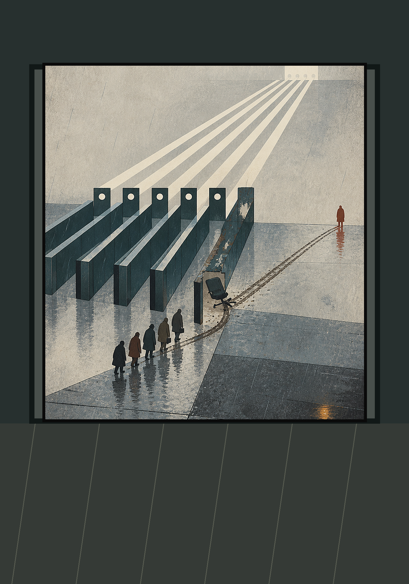 The Failed Exercise framed in a rain-dark institutional setting