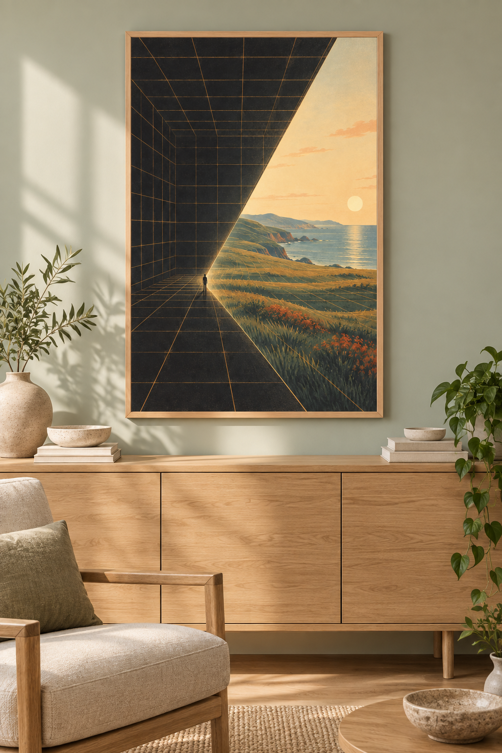 The Room Becomes a World framed in a calm original Northbound interior