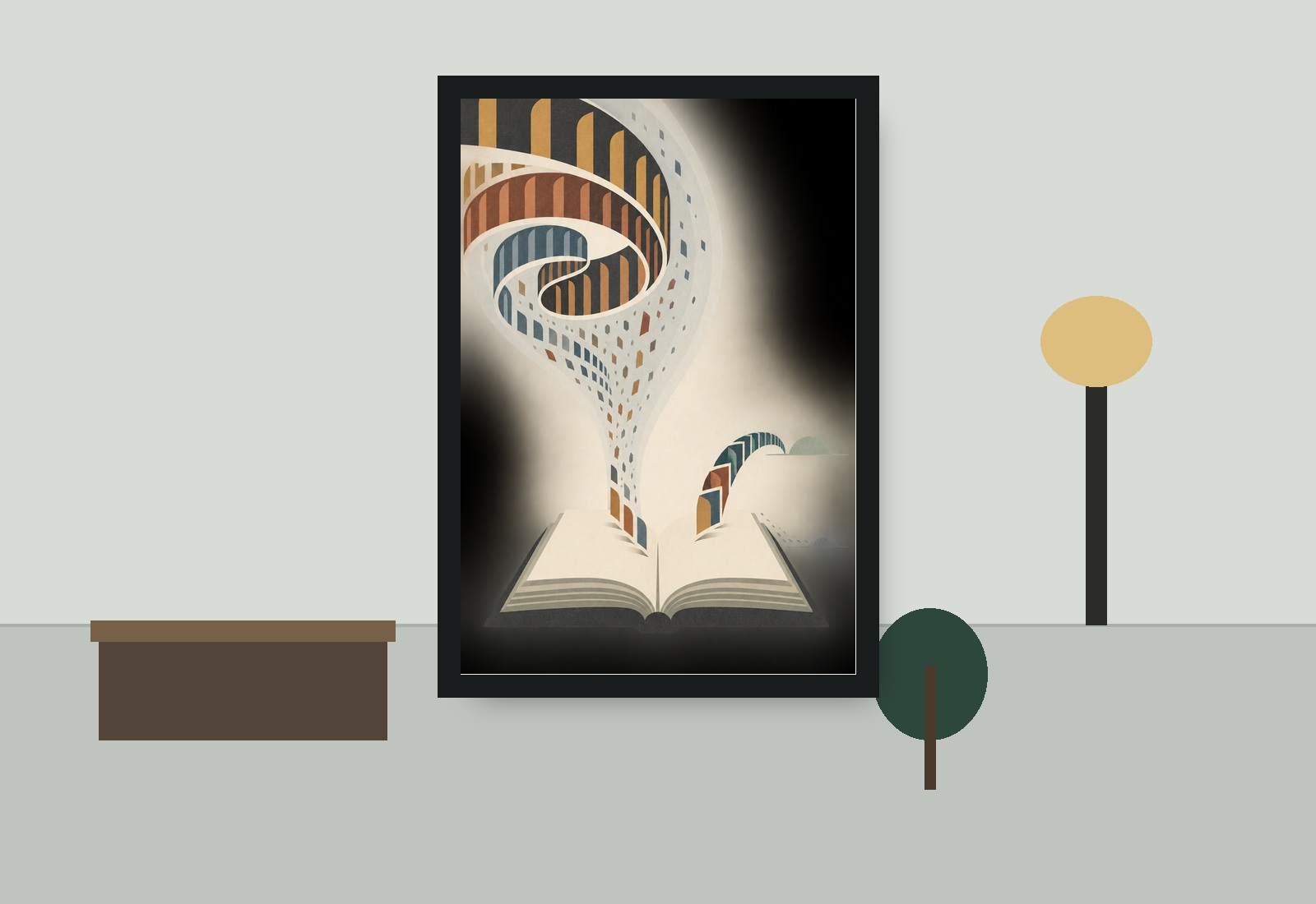 The Second Horizon art print in an original Northbound room scene with a restrained architectural interior and warm natural light.