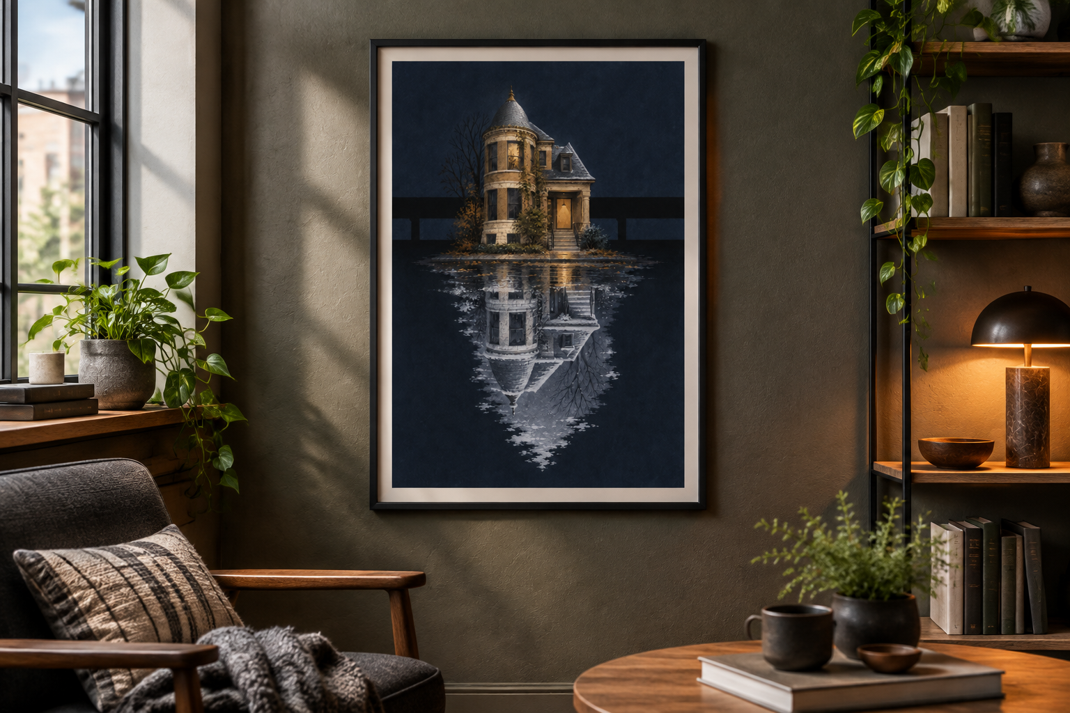 The Street That Nearly Fits art print displayed in an atmospheric contemporary interior.