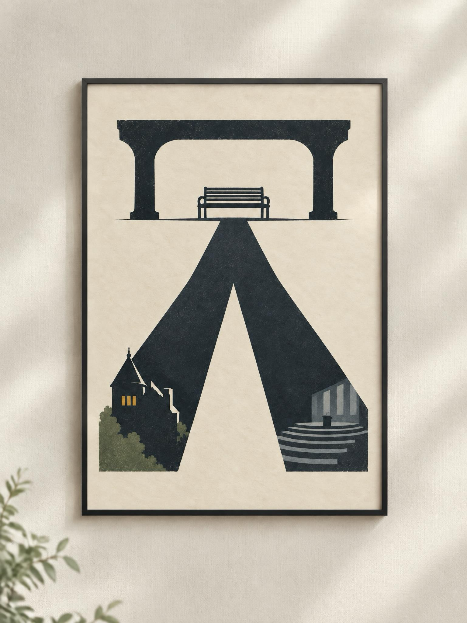 Borrowed Morning art print professionally framed on a neutral wall.