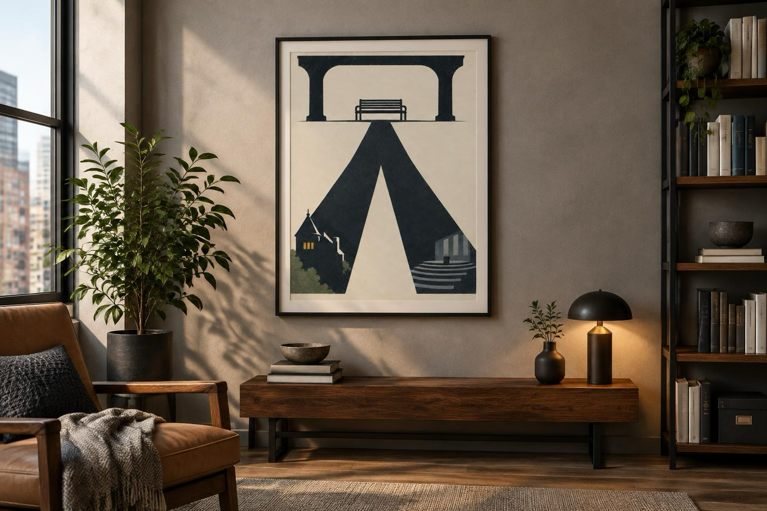Borrowed Morning art print displayed in an atmospheric contemporary interior.