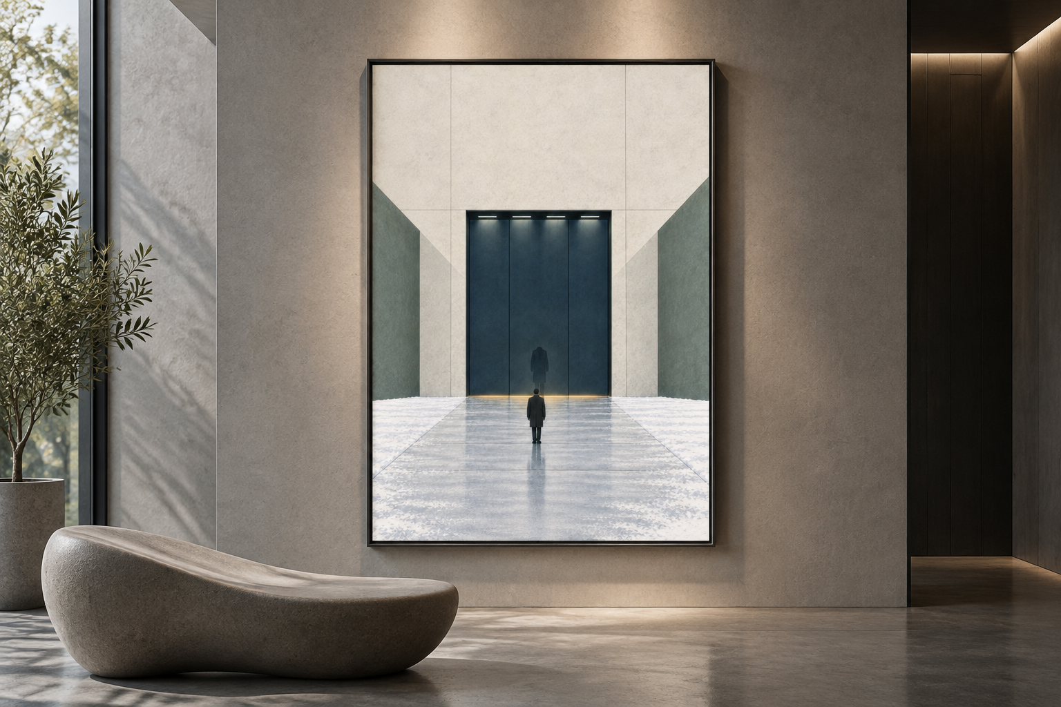 SEV-04 art print displayed in an atmospheric contemporary interior.