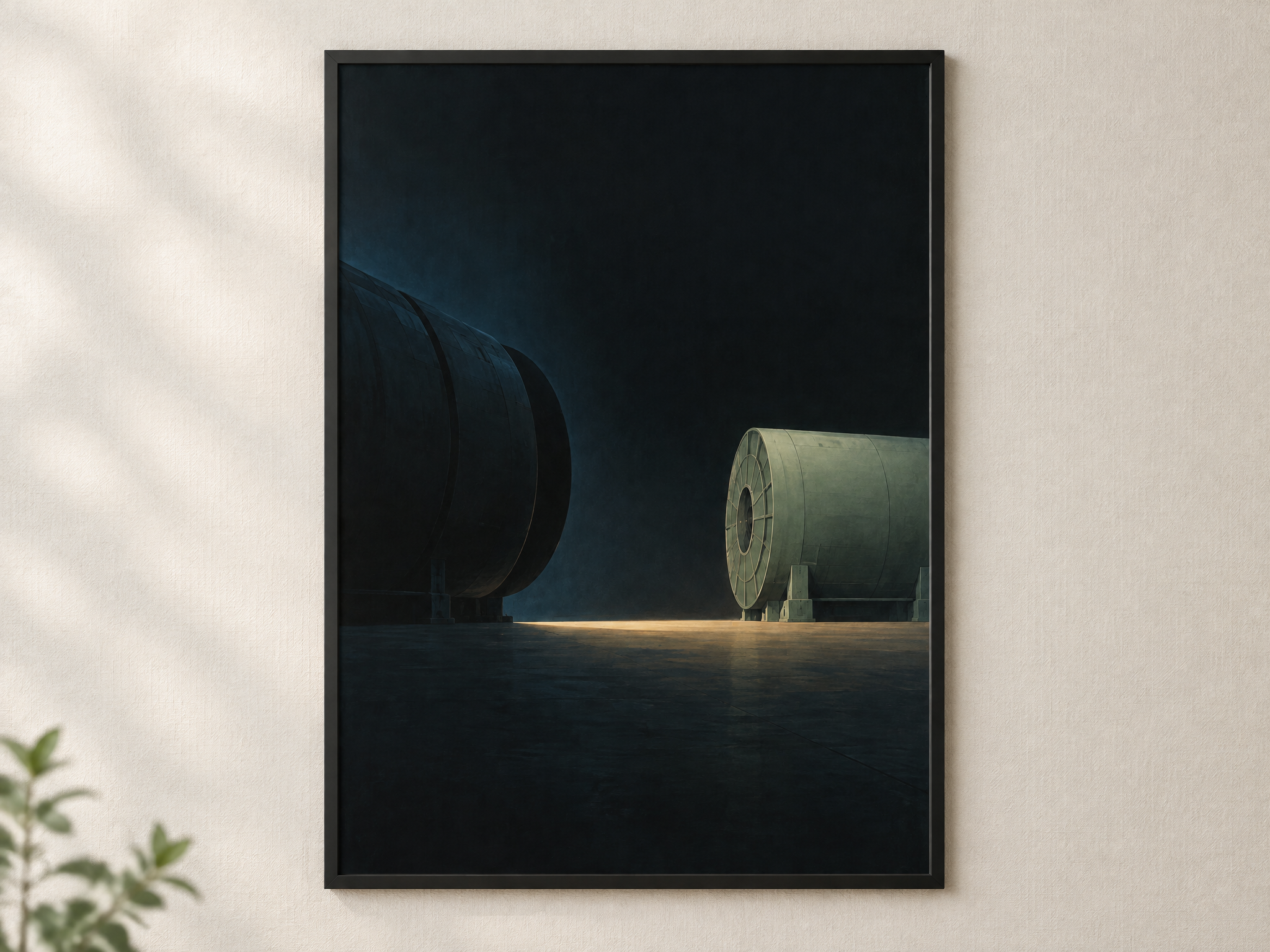 The Machine Between Eras — Collider Futures Art Print art print professionally framed on a neutral wall.