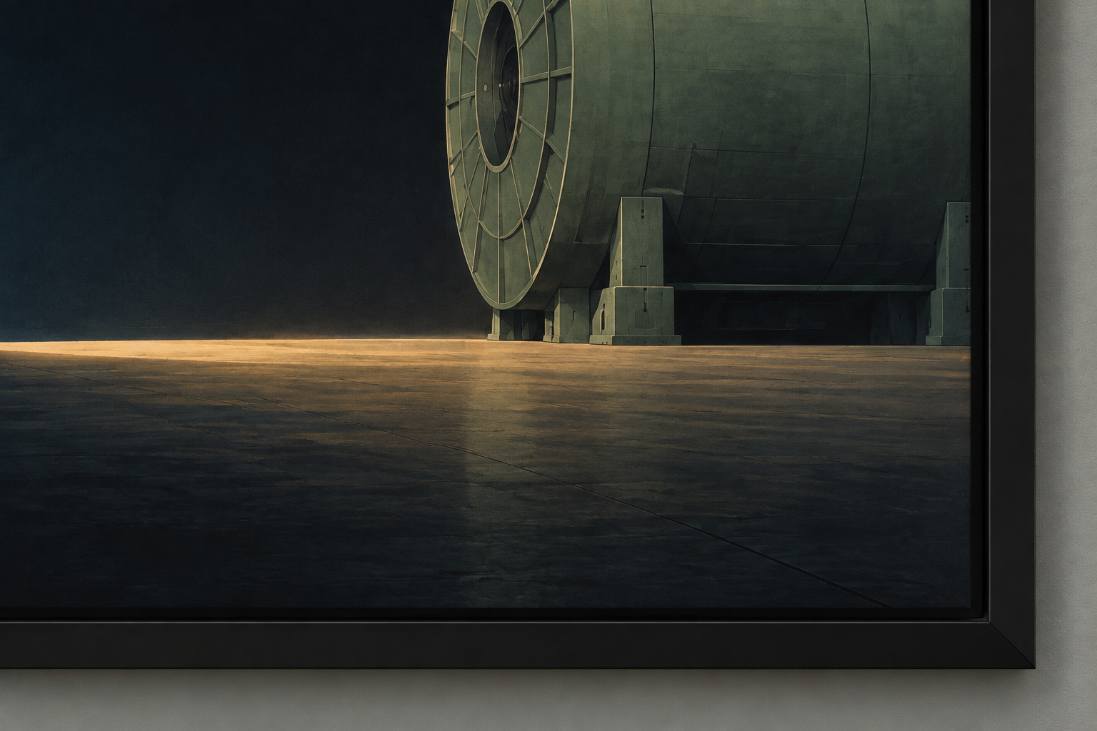 Detail view of the The Machine Between Eras — Collider Futures Art Print artwork.