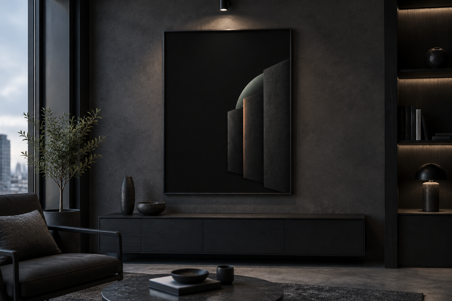 The Kindness of Collimators — Collider Futures Art Print art print displayed in an atmospheric contemporary interior.