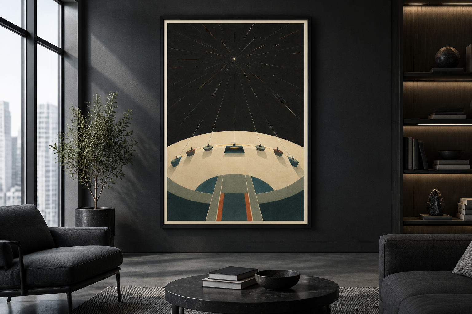 STRK-01 art print displayed in an atmospheric contemporary interior.