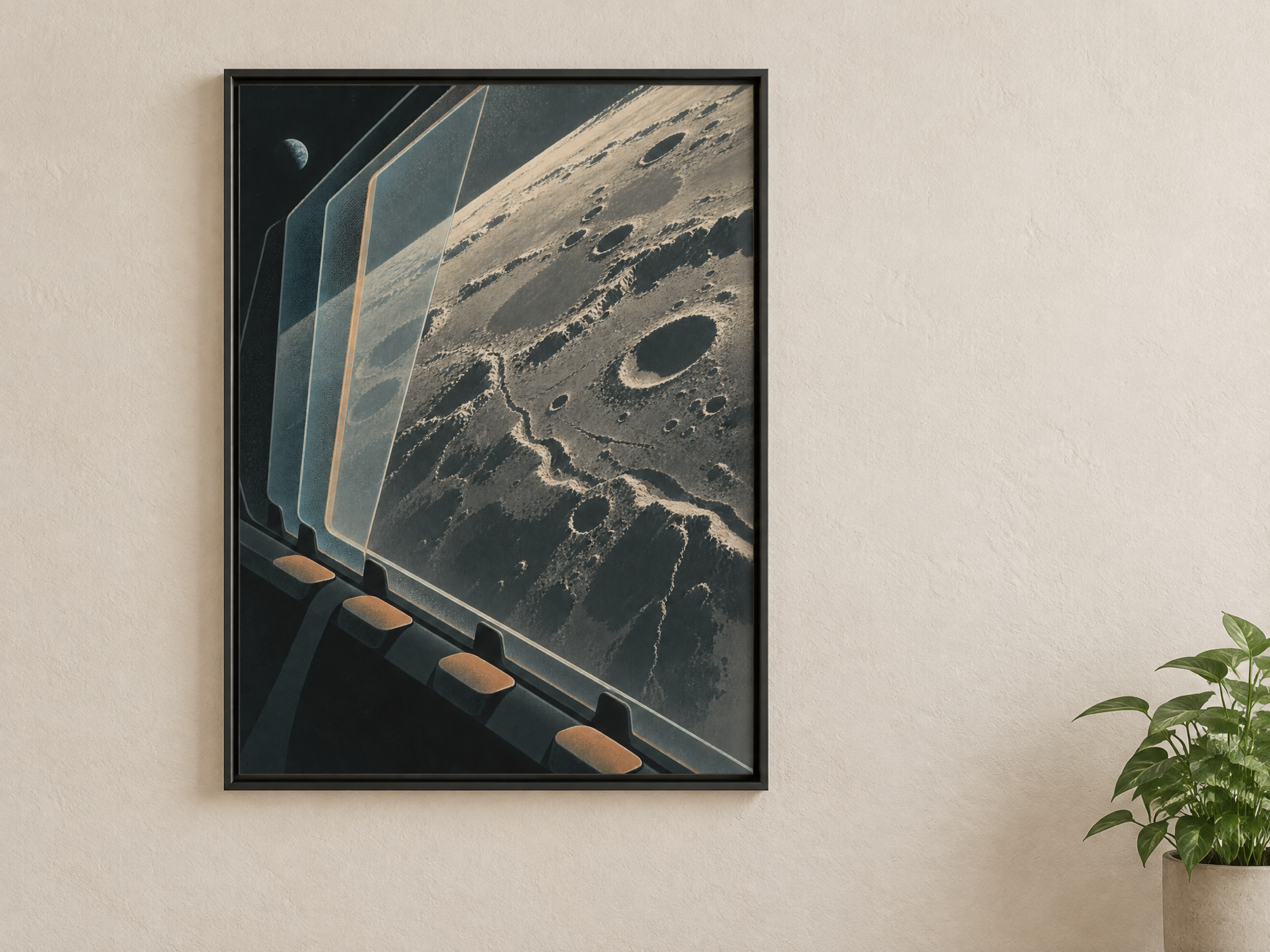 The Long Observation — Artemis II-inspired Art Print art print professionally framed on a neutral wall.