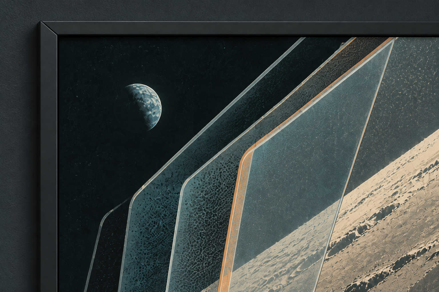 Detail view of the The Long Observation — Artemis II-inspired Art Print artwork.