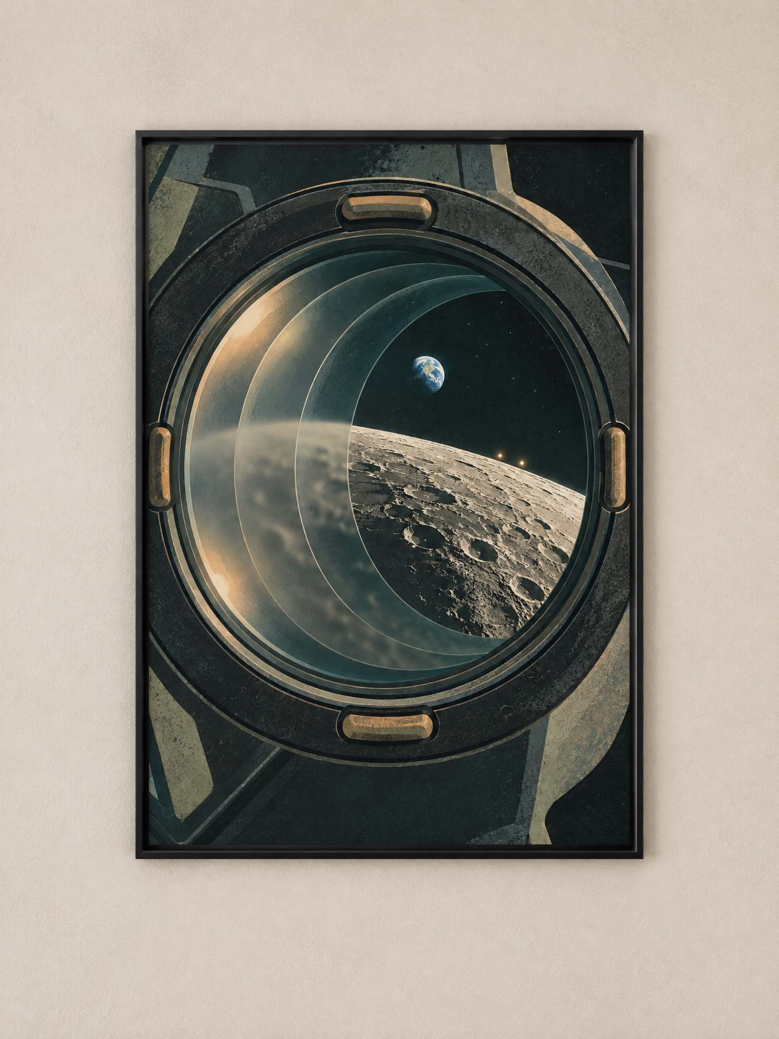 Line of Sight — Artemis II-inspired Art Print art print professionally framed on a neutral wall.