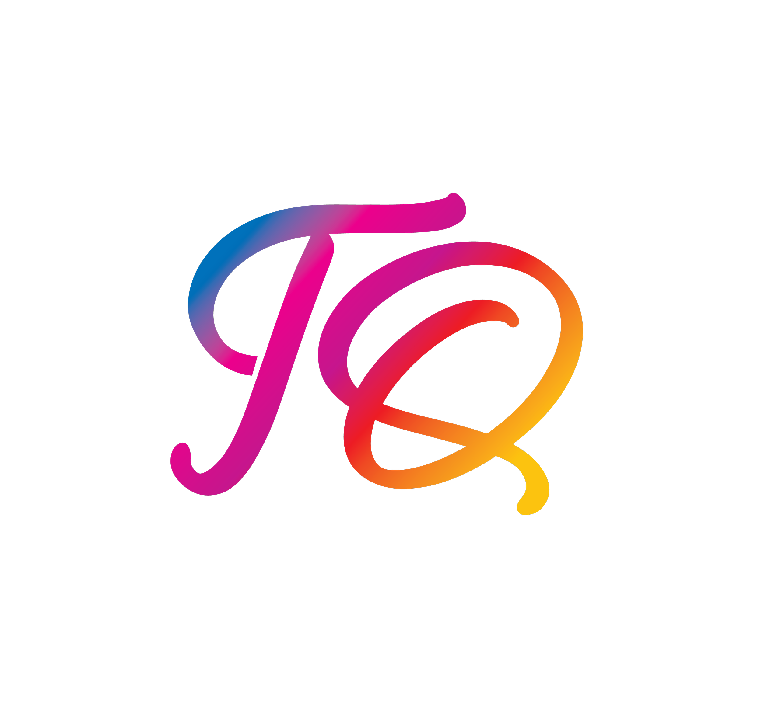 Colorful cursive letters 'J' and 'Q' on a black background.