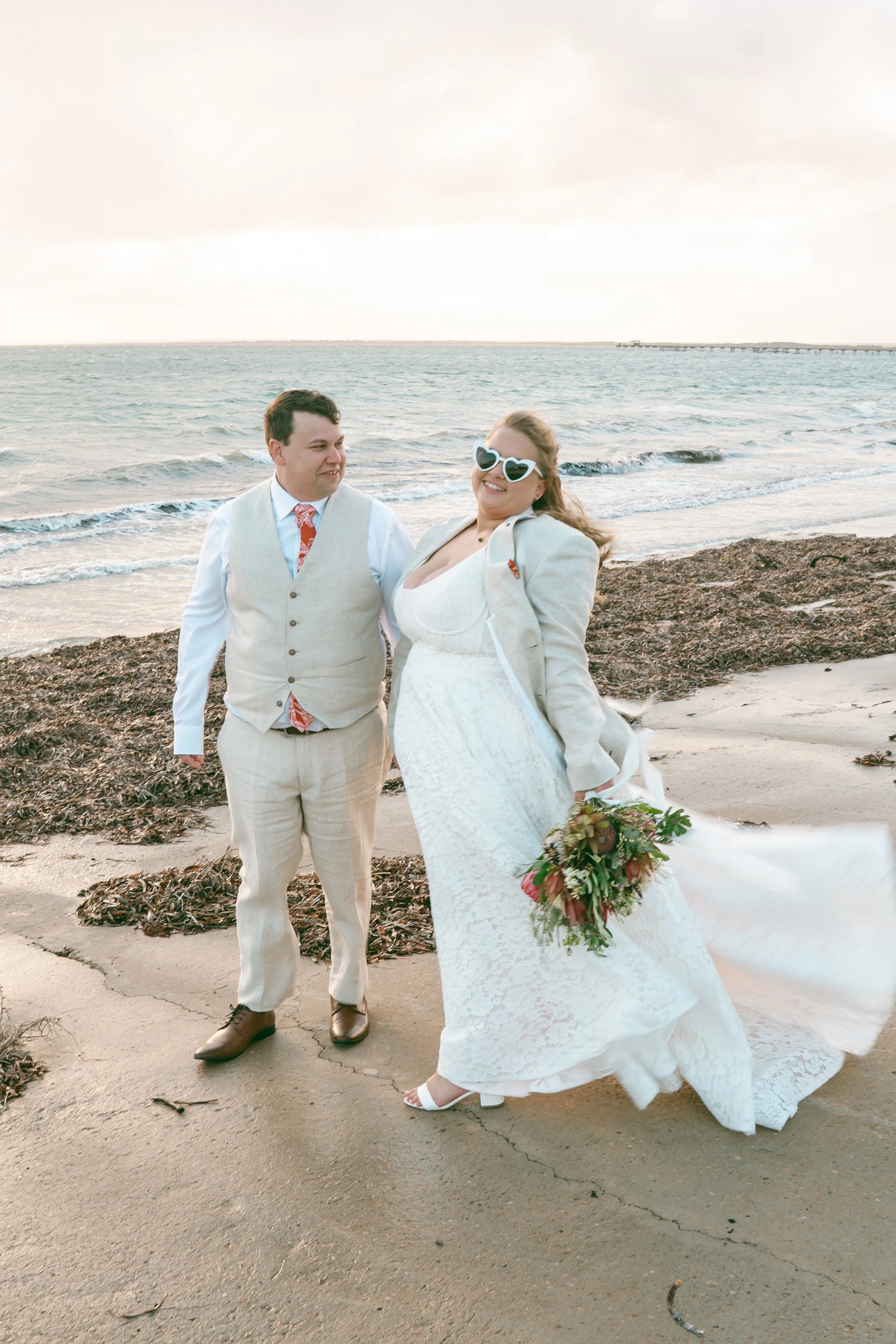 couples portrait of woman and man on ceduna beach eyre peninsula