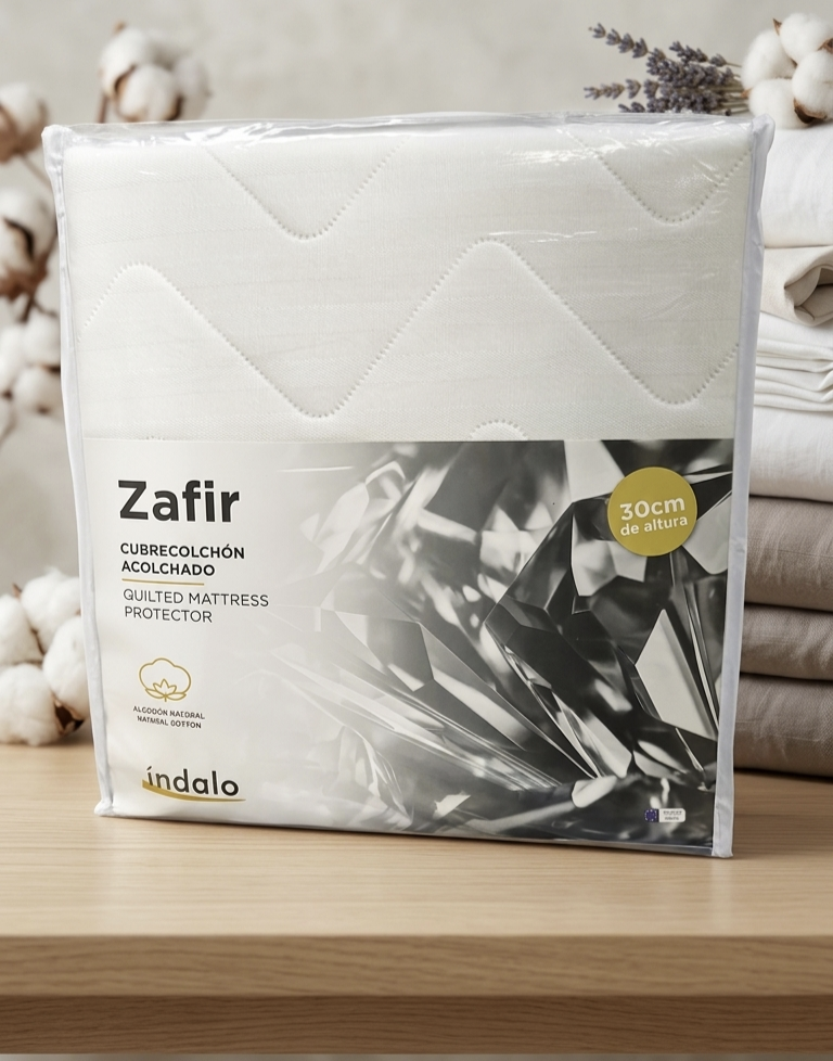 ​Cubrecolchón Acolchado Zafir Índalo - Algodón Natural y Adaptable (Hasta 30 cm)