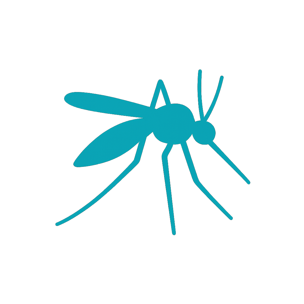Neon sign of a mosquito in turquoise glow against a black background.