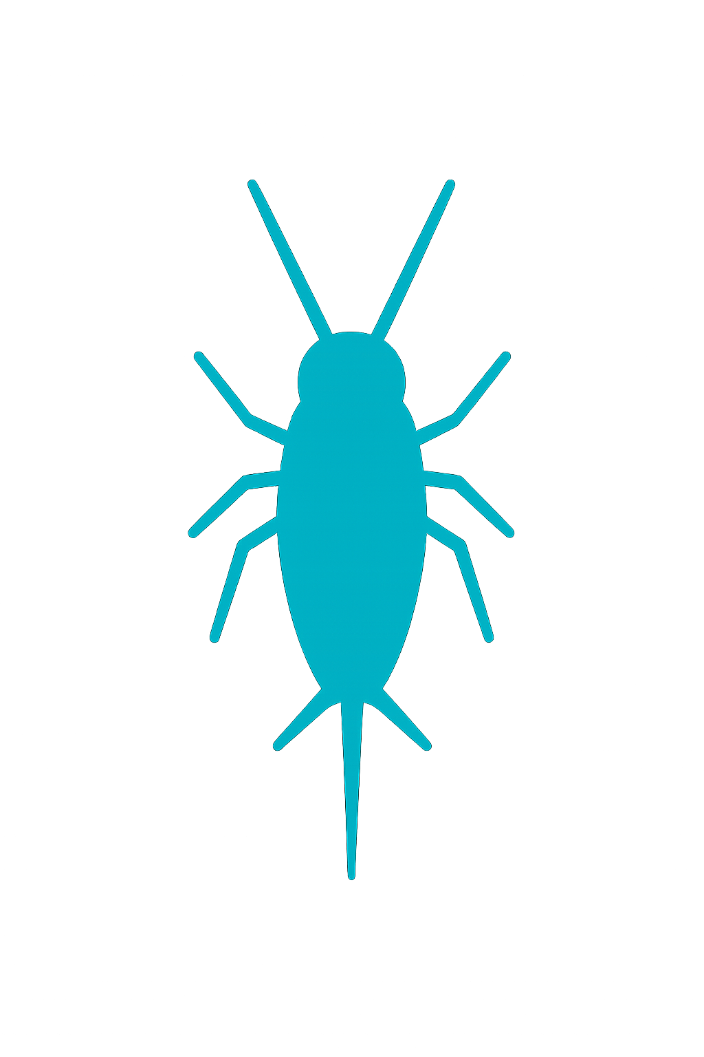 Diagram of a pest insect with labels indicating parts, on a black background.