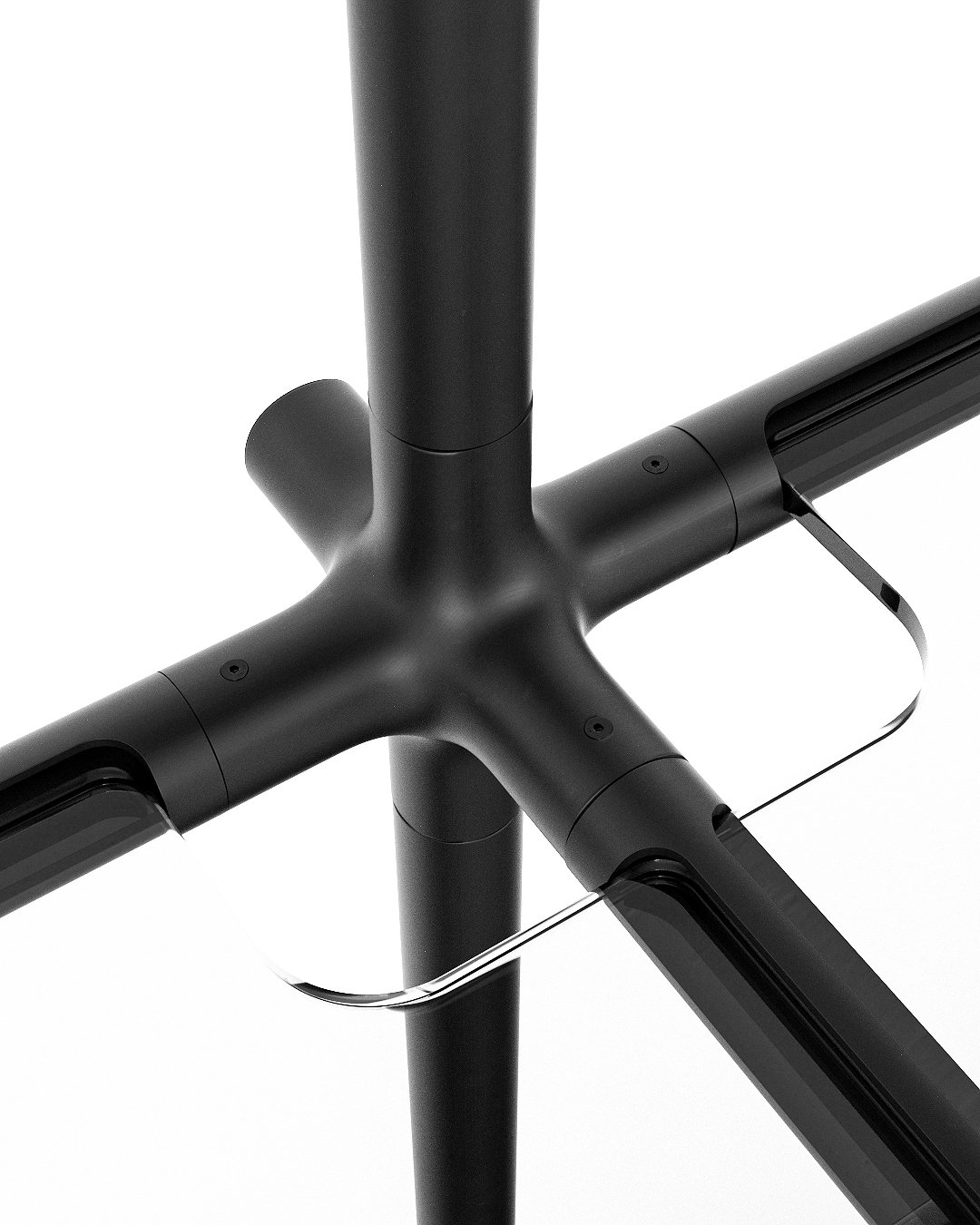 Knuckle Bones by Andrew Roberts modular shelving system featuring cast joint connectors, laser-cut steel tubing, and press-fit components arranged in a configurable structural storage layout.