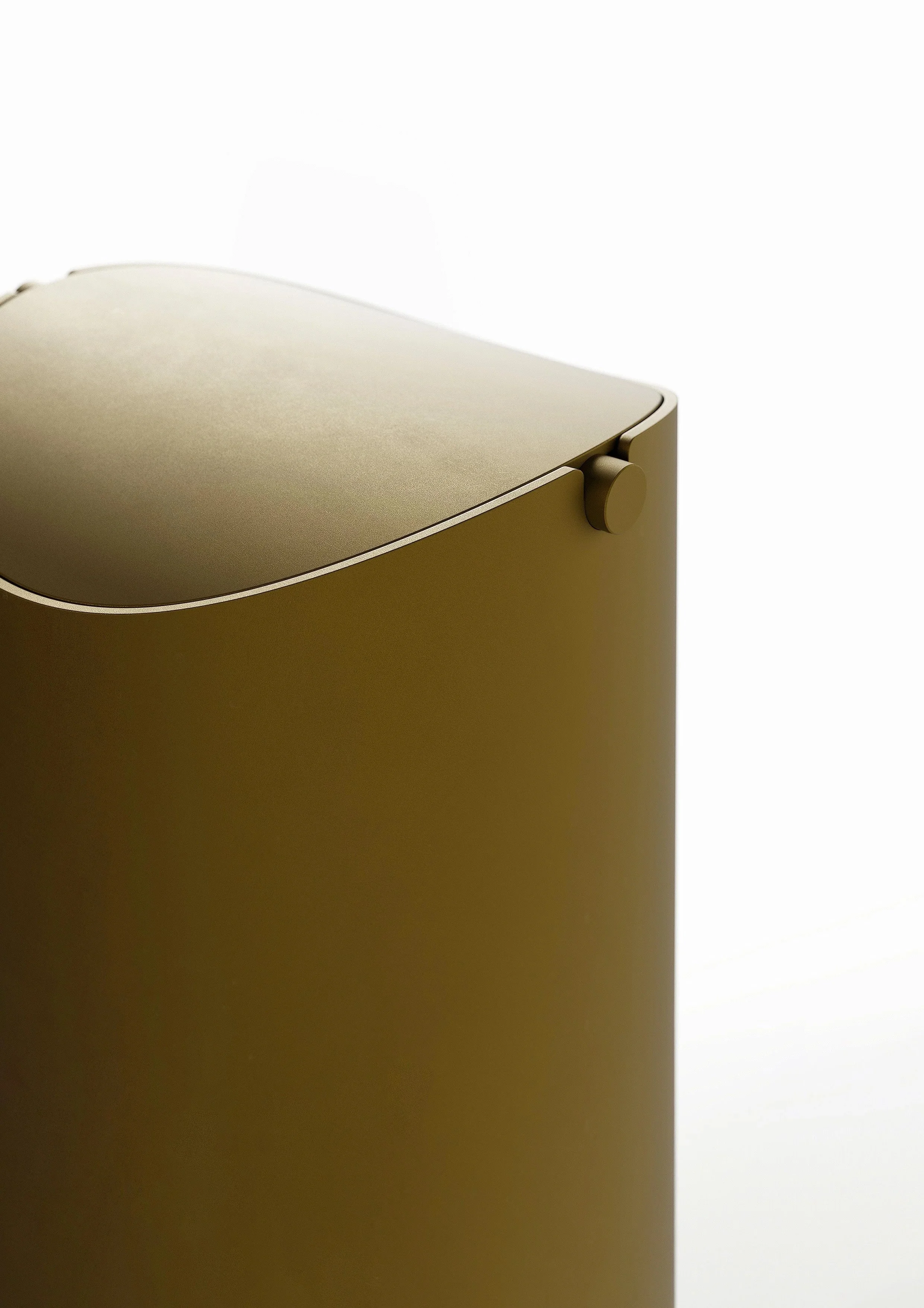 Flippy waste bin designed by Andrew Roberts, featuring a cone-shaped rolled steel body with fitted pivoting lid and minimal welded construction for modern interior use.