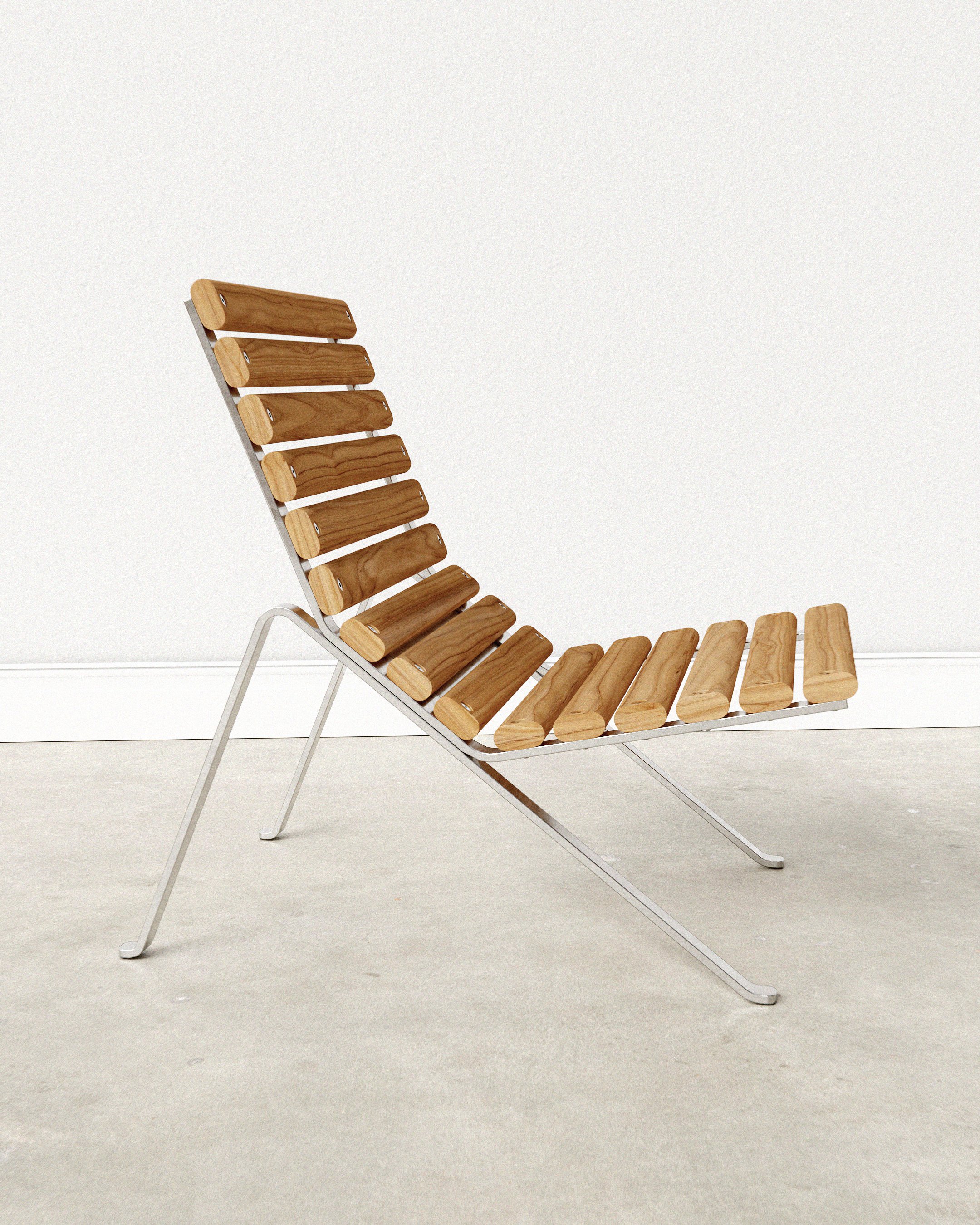 The HMG Chair by Andrew Roberts is an outdoor lounge chair defined by its clarity of structure and material restraint. Using 'off the shelf' components, the chair reduces fabrication to a minimum while remaining distinctive.