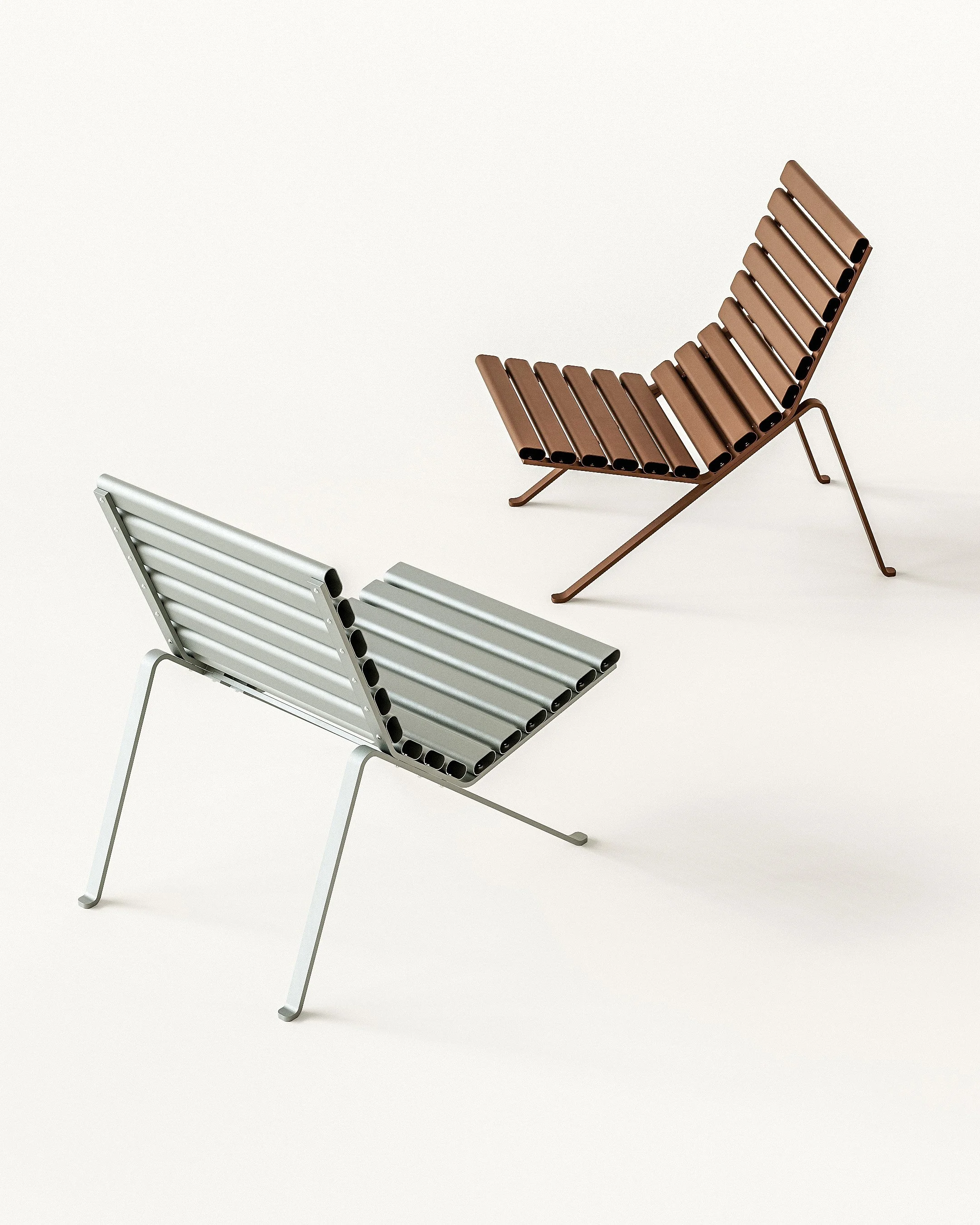 The HMG Chair by Andrew Roberts is an outdoor lounge chair defined by its clarity of structure and material restraint. Using 'off the shelf' components, the chair reduces fabrication to a minimum while remaining distinctive.