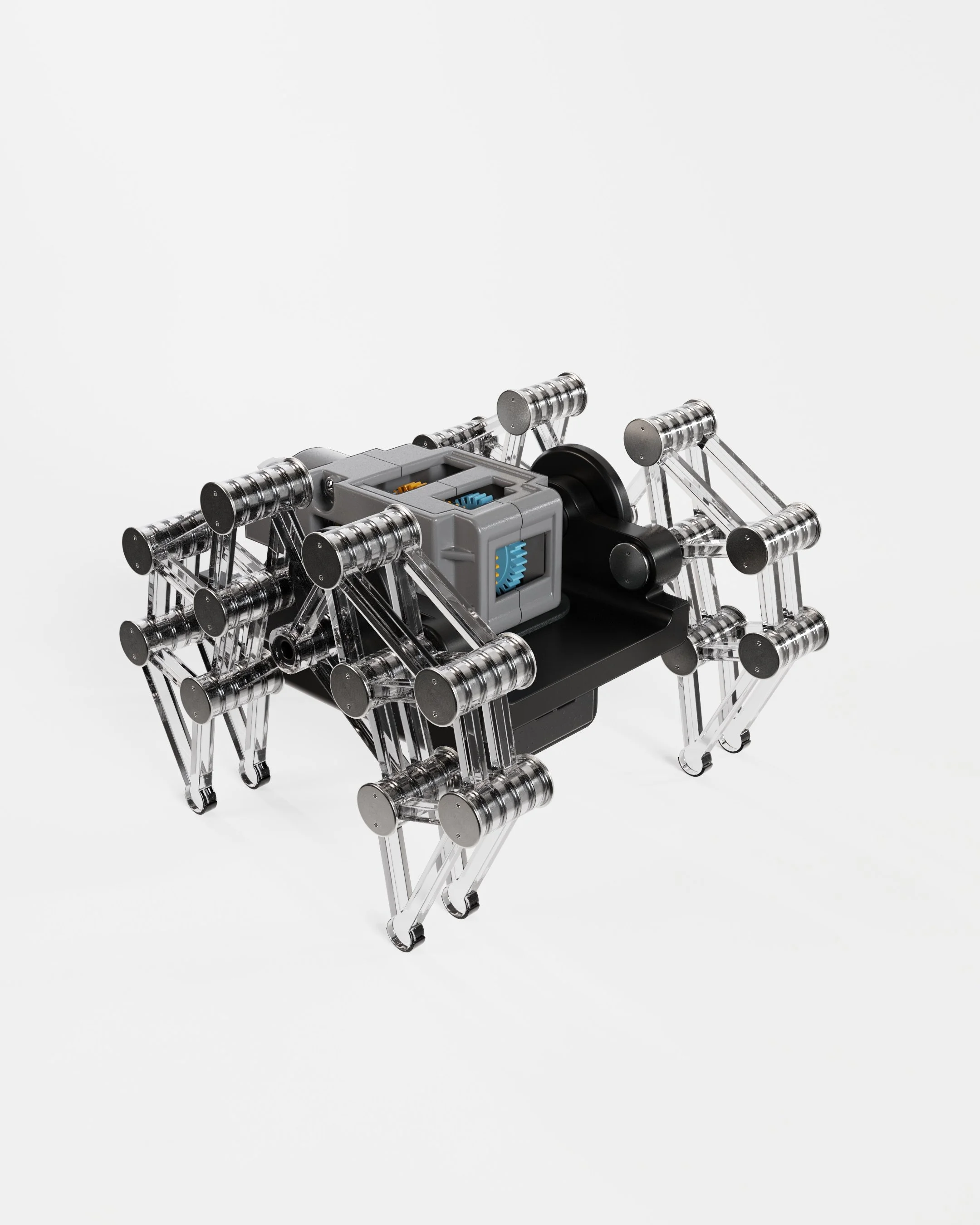 Mr Robot build-it-yourself educational engineering kit designed by Andrew Roberts, featuring Klann Linkage and Strandbeest mechanisms with moving legs for hands-on STEM learning