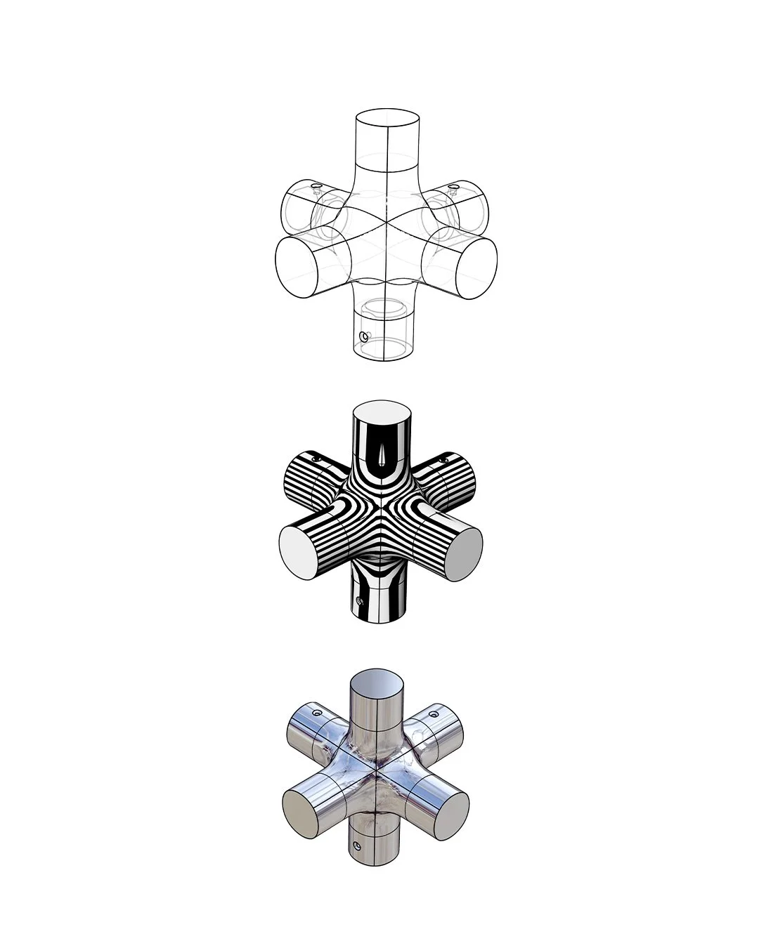 Knuckle Bones by Andrew Roberts modular shelving system featuring cast joint connectors, laser-cut steel tubing, and press-fit components arranged in a configurable structural storage layout.