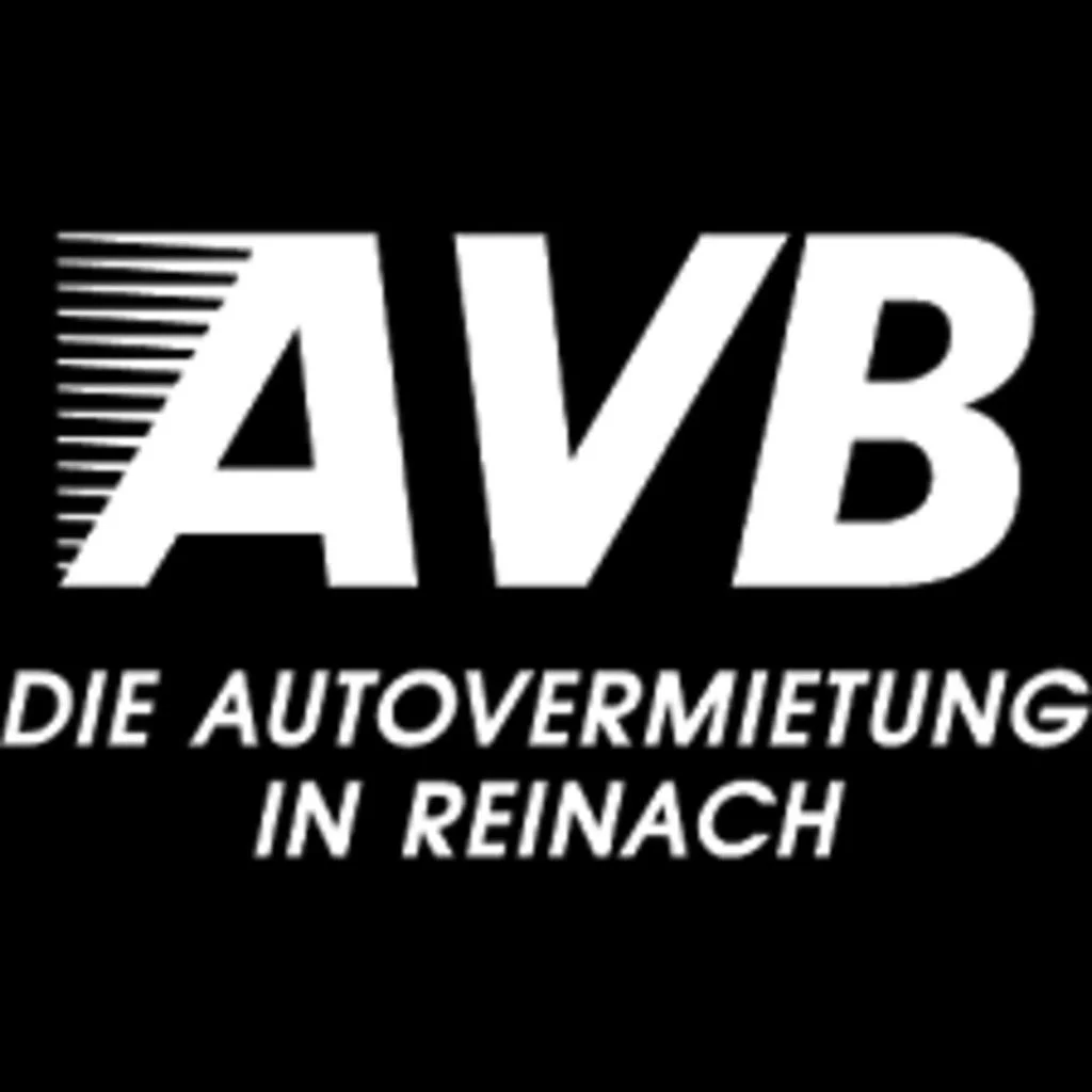 Logo mit dem Text 'AVB, die Autovermietung in Reinach', weiß auf schwarzem Hintergrund.
