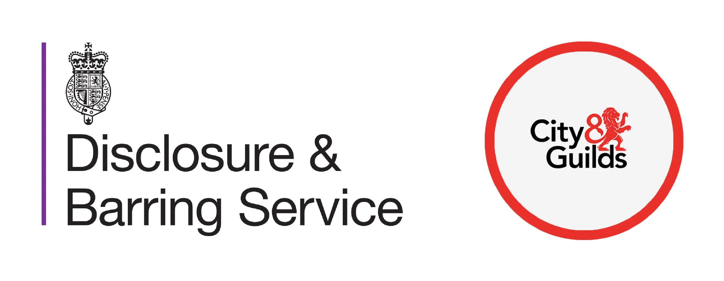 Title slide for 'Disclosure & Barring Service' presentation, featuring the City & Guilds logo with a red lion.