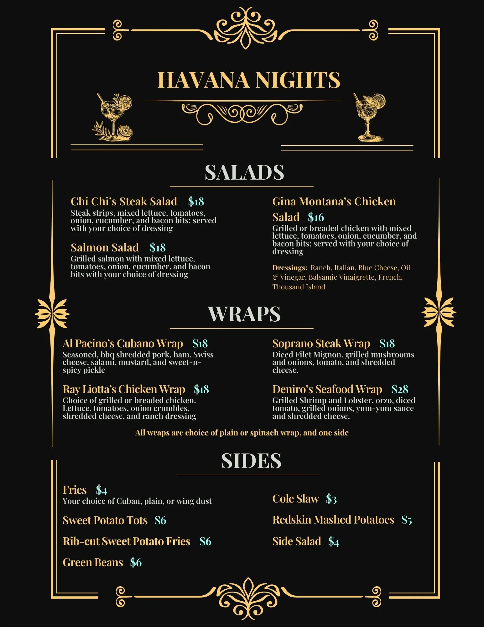 Havana Nights WV Salads-Wraps-Sides_Menu_5Dec2025