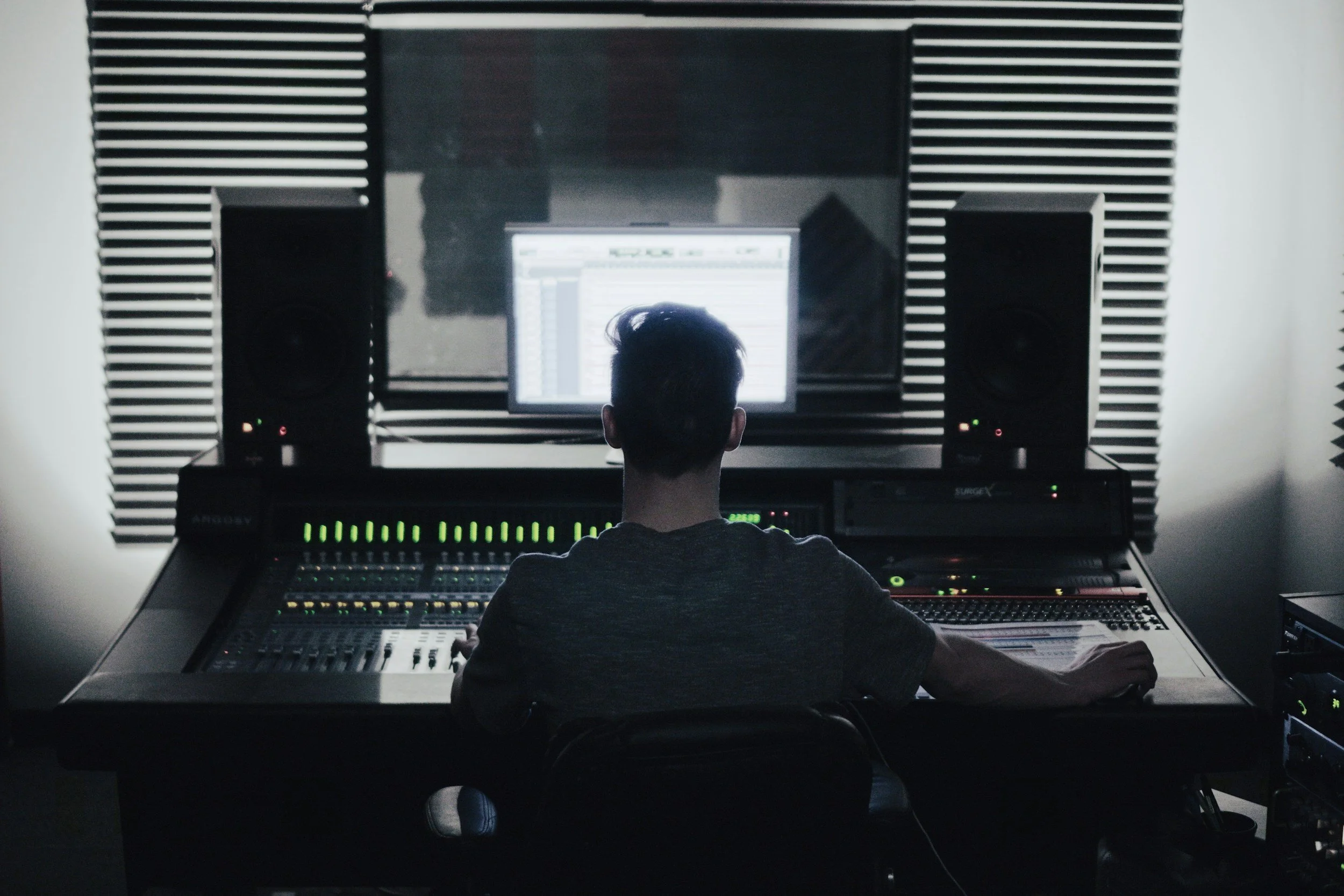 Professional mixing studio used for audio post production and mastering