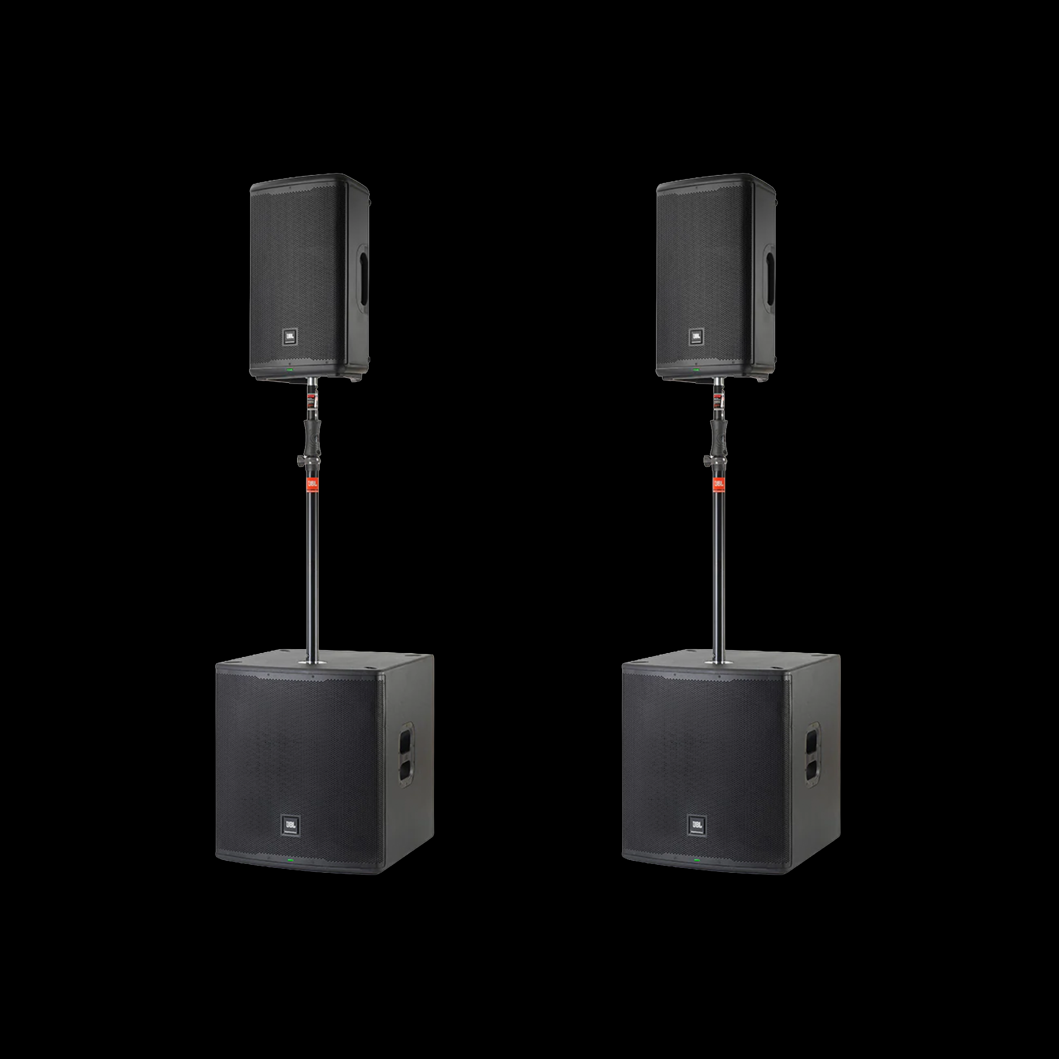 JBL EON715 speakers paired with EON718S subwoofers in a full PA system