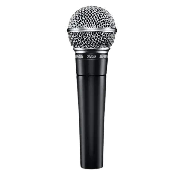 Front view of the Shure SM58 dynamic vocal microphone