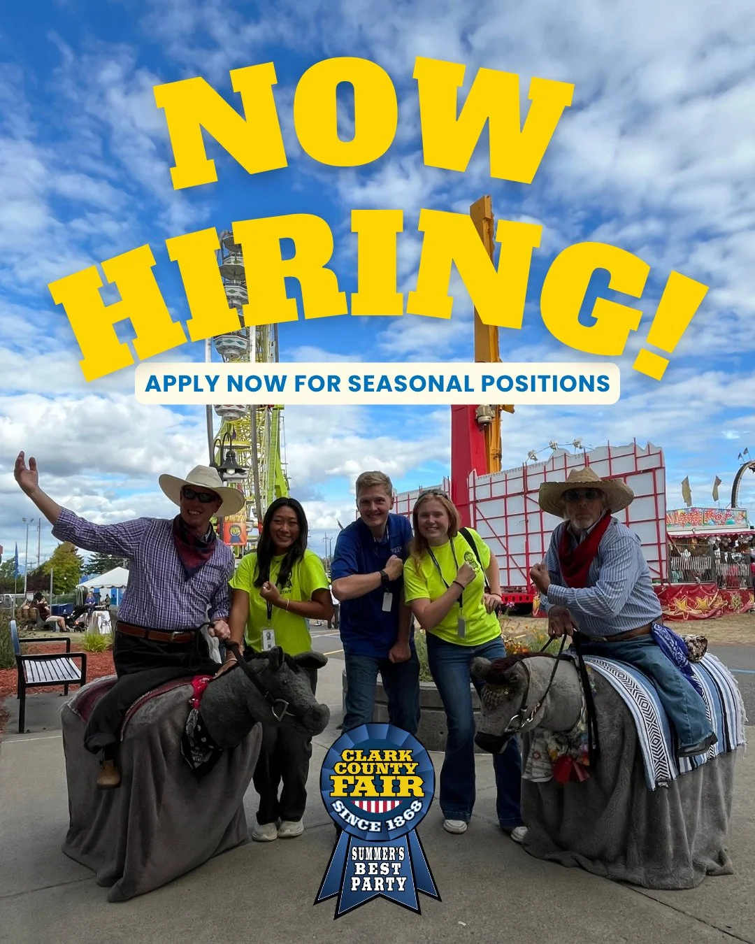 🎡 Spend part of your summer at the Clark County Fair! We're hiring seasonal staff for Ticketing Sales and General Worker positions. If you&rsquo;re 16 or older and ready for a fast-paced, fun summer job, we want to hear from you.⁠
⁠
Interviews begin