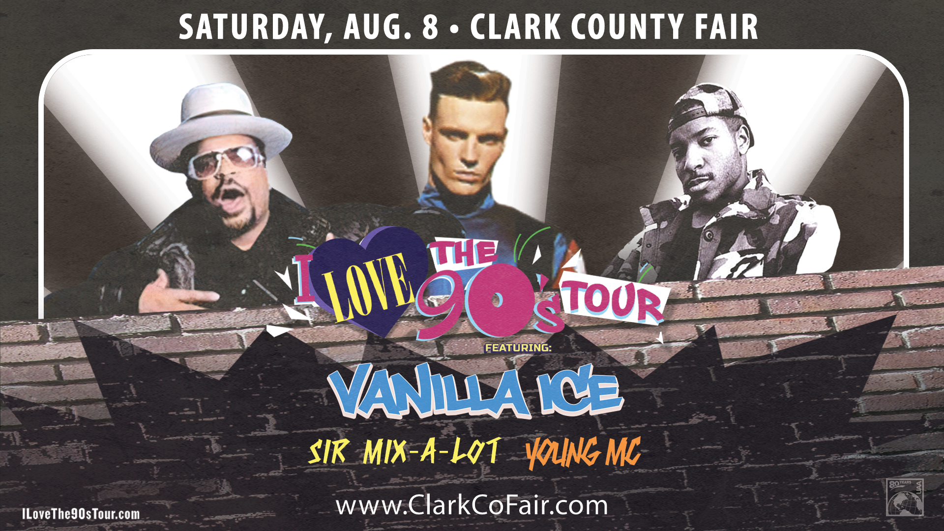 Concert graphic featuring Vanilla Ice, Sir Mix A Lot, and Young MC
